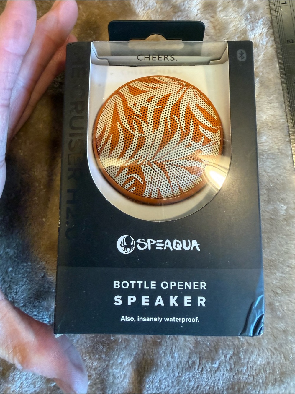 Aqua Orange and White Zebra-Pattern Portable Bottle Opener Speaker